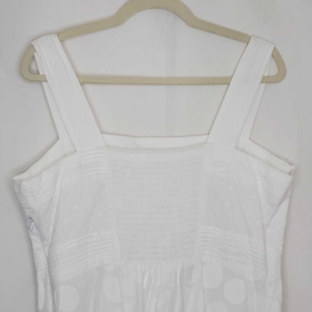 Eyelet Fit Flare White Midi Dress 14W Cotton Smocked Graduation Square Neck - Picture 10 of 15